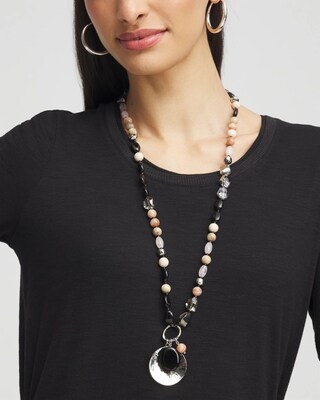 Silver Tone Beaded Charm Necklace