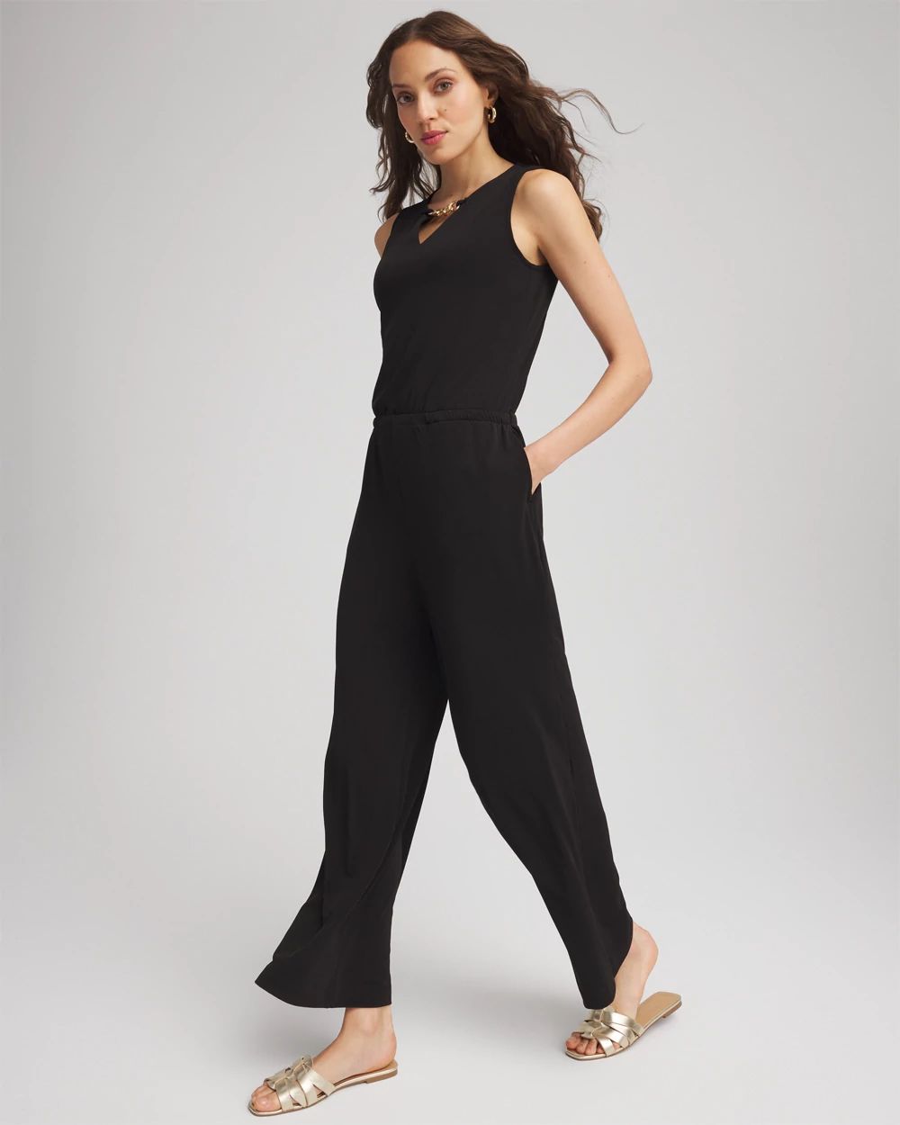 Petite Travelers™ Jersey Knit Chain-Trim Jumpsuit