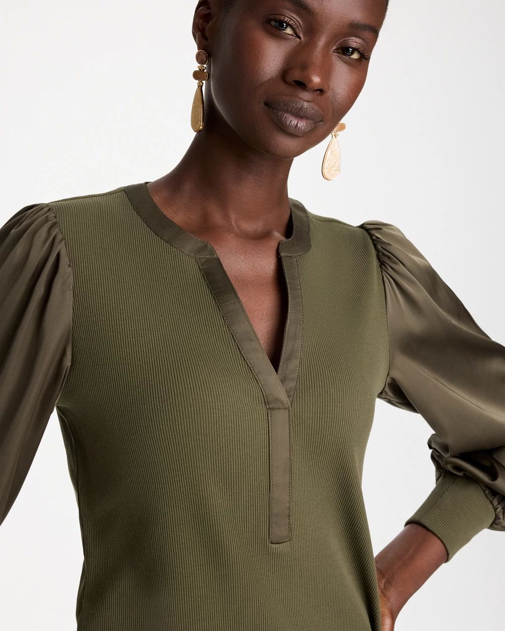 Satin Sleeve Henley Top click to view larger image.