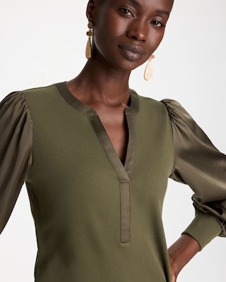 Satin Sleeve Henley Top click to view larger image.