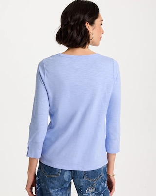 Cotton Slub 3/4 Sleeve Button Tee click to view larger image.
