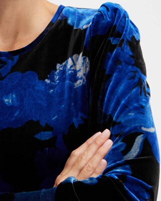 Velvet Floral Ruched Sleeve Top