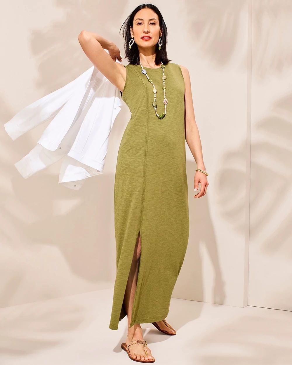 Cotton-Blend Slub Maxi Dress