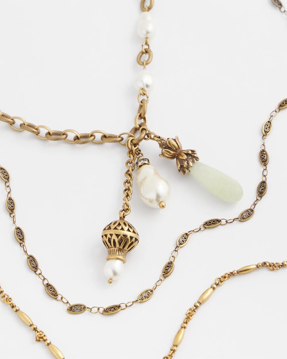 Convertible Multi-Strand Jade & Faux Pearl Charm Necklace