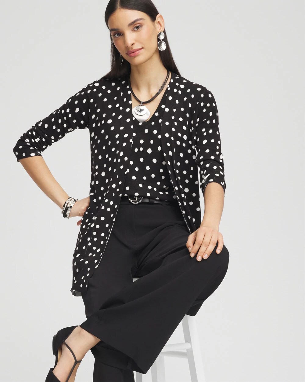 Dots Open-Front Cardigan