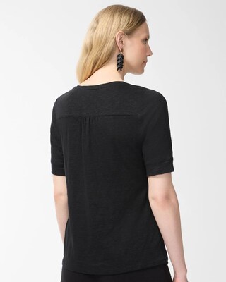 Shirred Back Embroidered Linen Tee