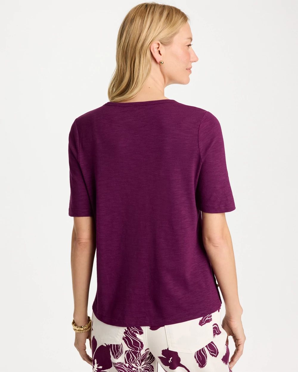 Cotton Slub Crewneck Button Tee click to view larger image.