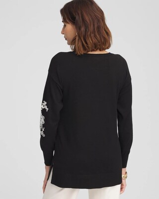 ECOVERO™ Embroidered V-Neck Pullover Sweater click to view larger image.