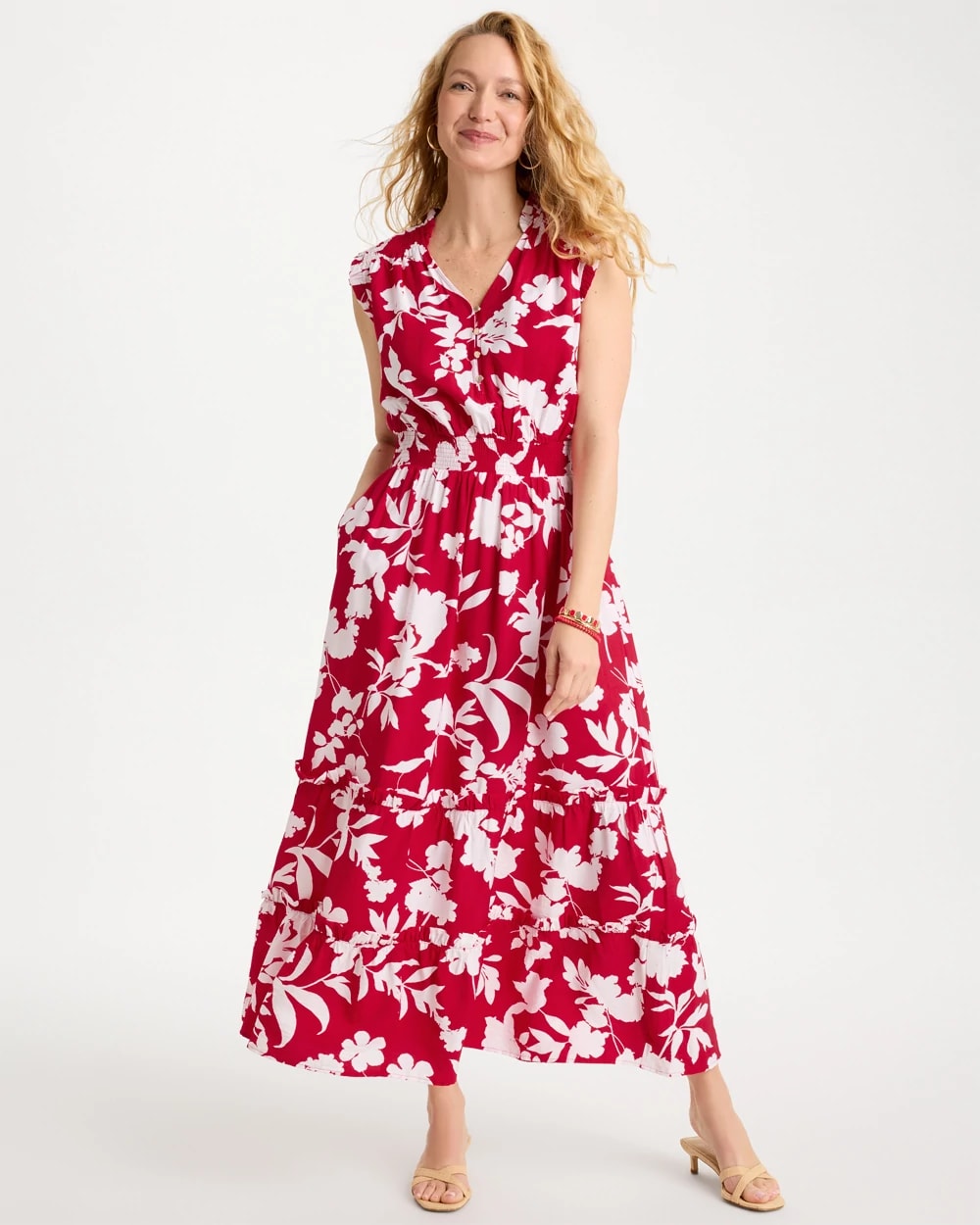 red floral smocked dress Floral Smocked Dress, Red XS