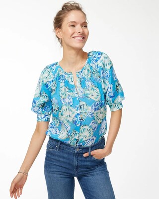 Shell Print Ramie Blend Blouse