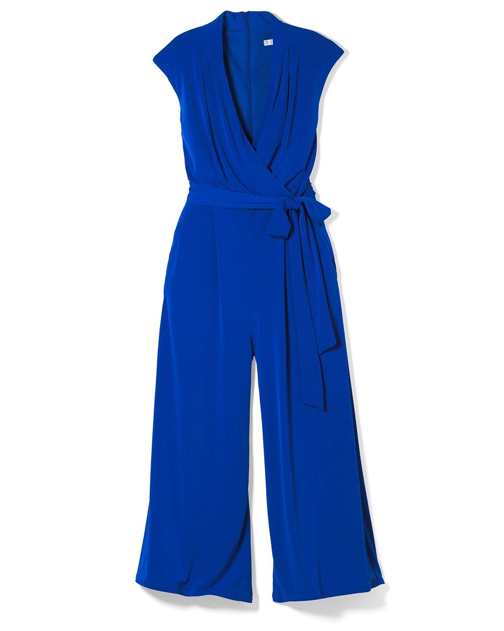London Times Blue Tie-Waist Jumpsuit
