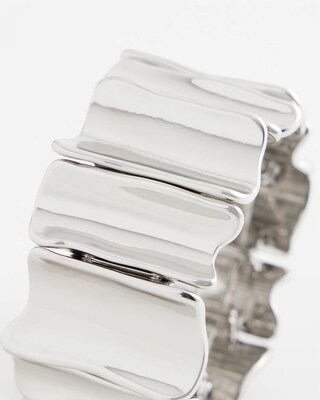 Silvertone Wave Stretch Cuff Bracelet click to view larger image.