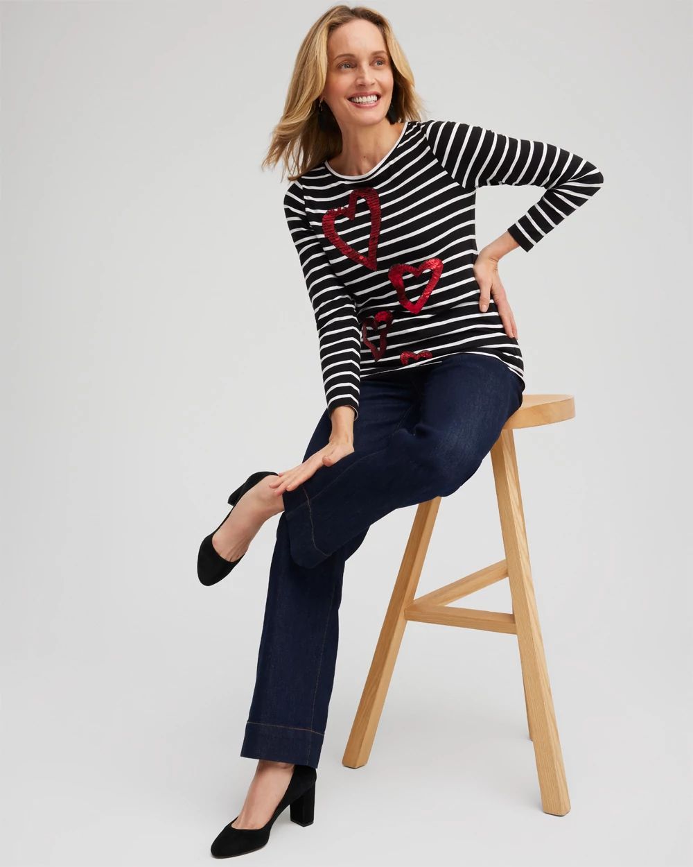 Stripe Sequin Hearts Tee click to view larger image.