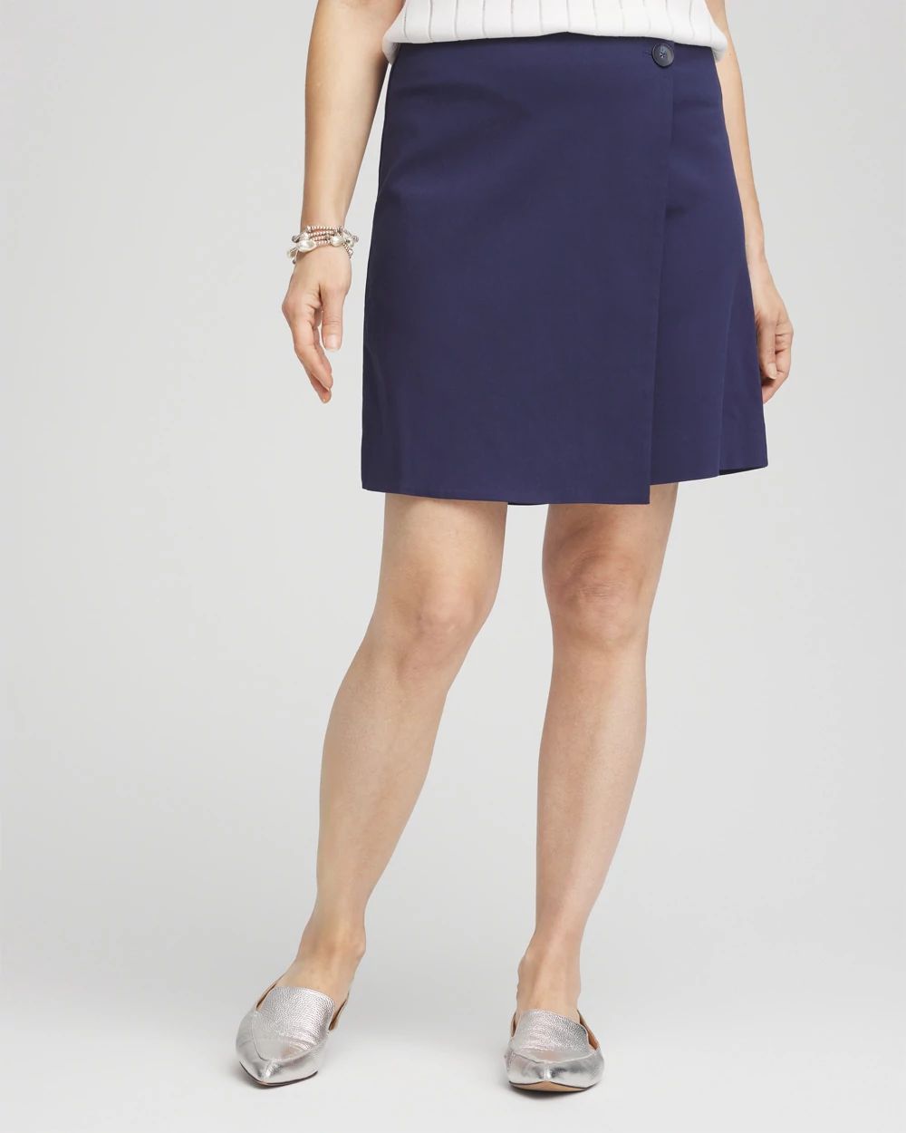Pull-On Asymmetrical Wrap Skort