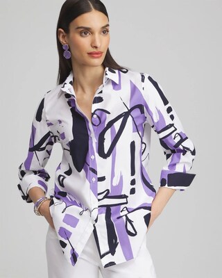 No Iron™ Stretch Abstract Print 3/4 Sleeve Shirt