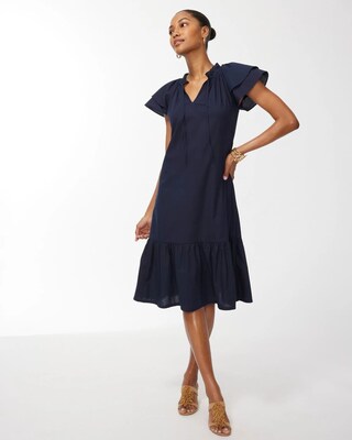 Tiered Flutter Sleeve Midi Dress