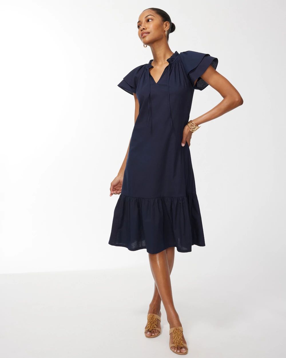 Tiered Flutter Sleeve Midi Dress