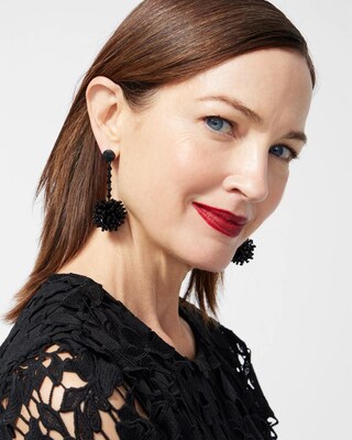 Beaded Pom Drop Earrings