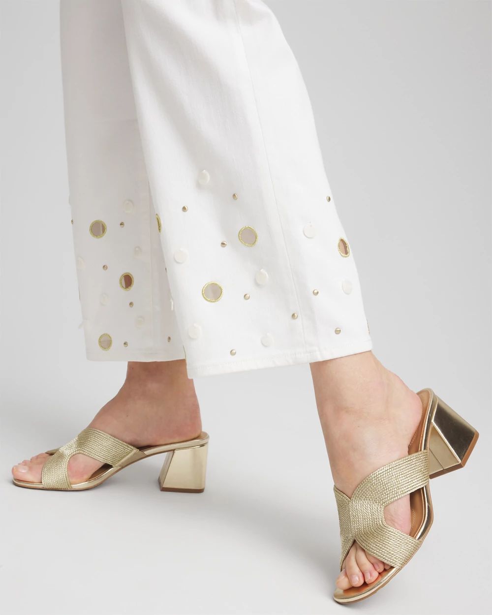Pull-On Embellished Straight-Leg Cropped Jeans