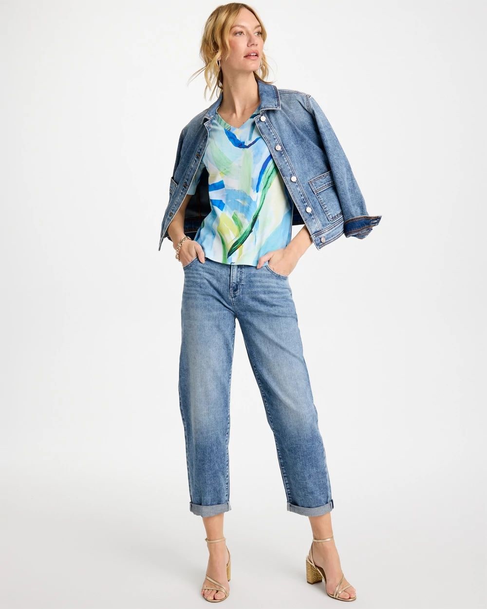 Printed Pima V-Neck Tee