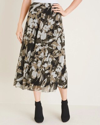 Printed Mesh Midi Skirt