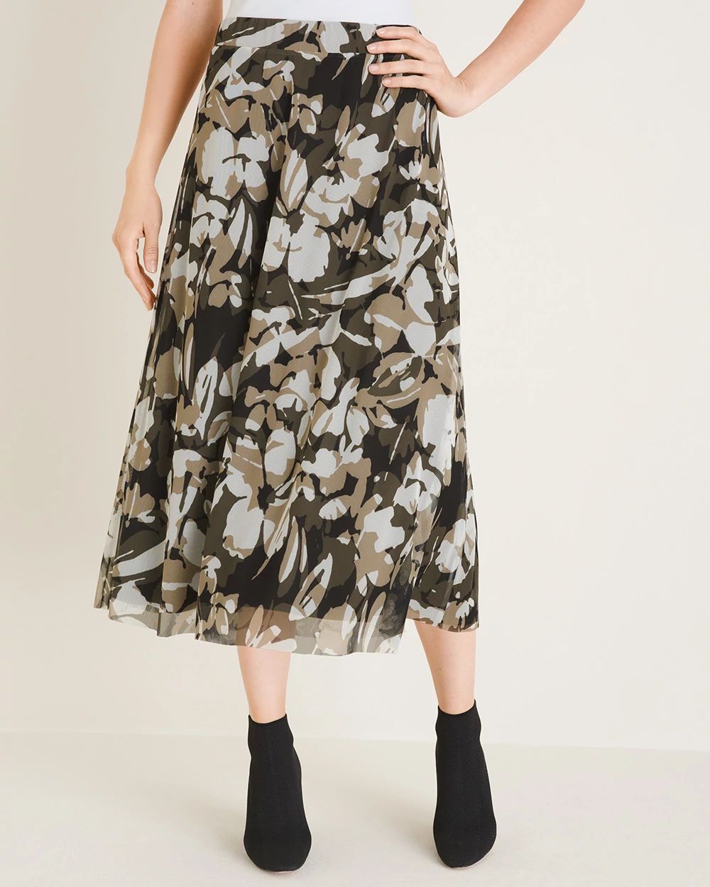 Printed Mesh Midi Skirt