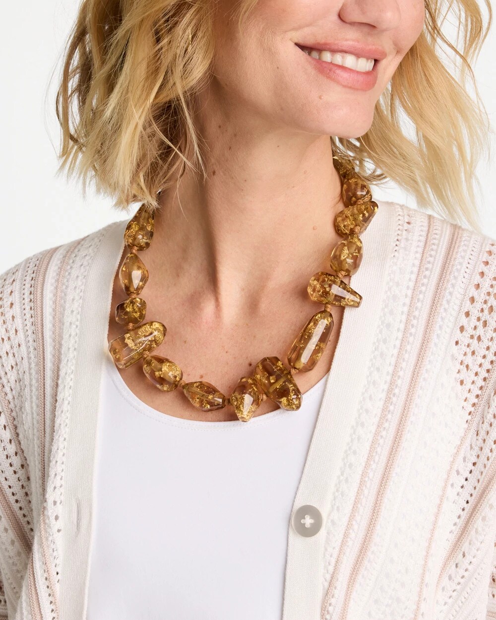 Gold Foil Long Single Strand Necklace