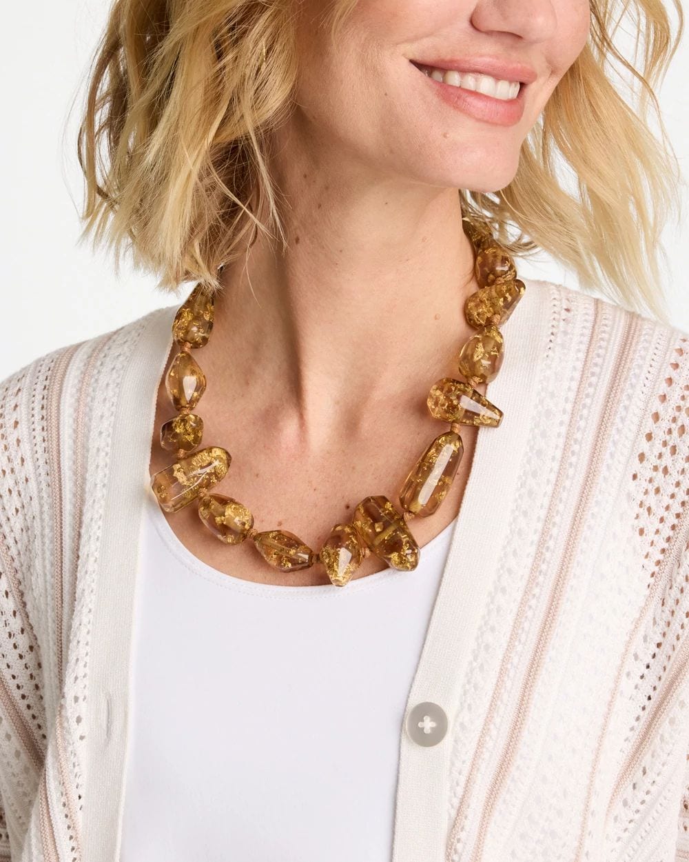 Gold Foil Long Single Strand Necklace click to view larger image.