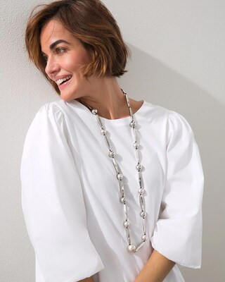 Long Silver Stone Necklace