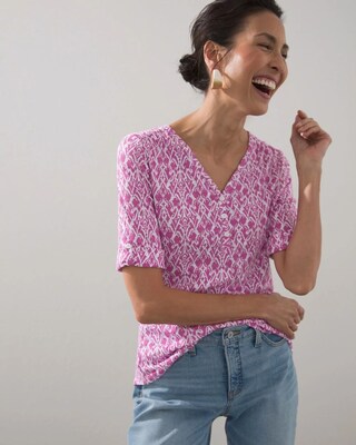 Ikat Henley Elbow Sleeve Slub Tee