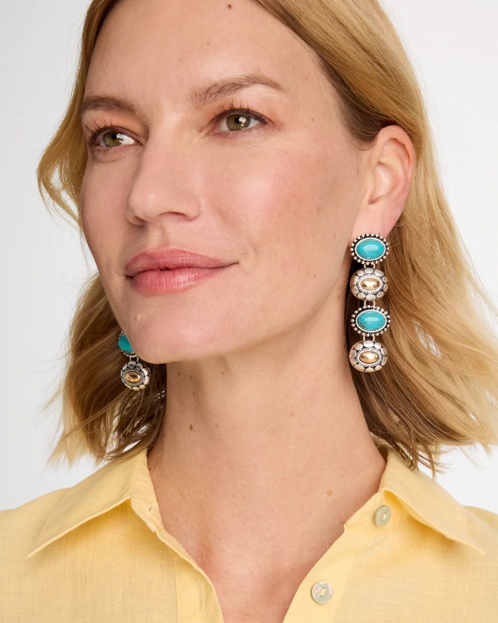 Turquoise Mixed Metal Linear Earrings