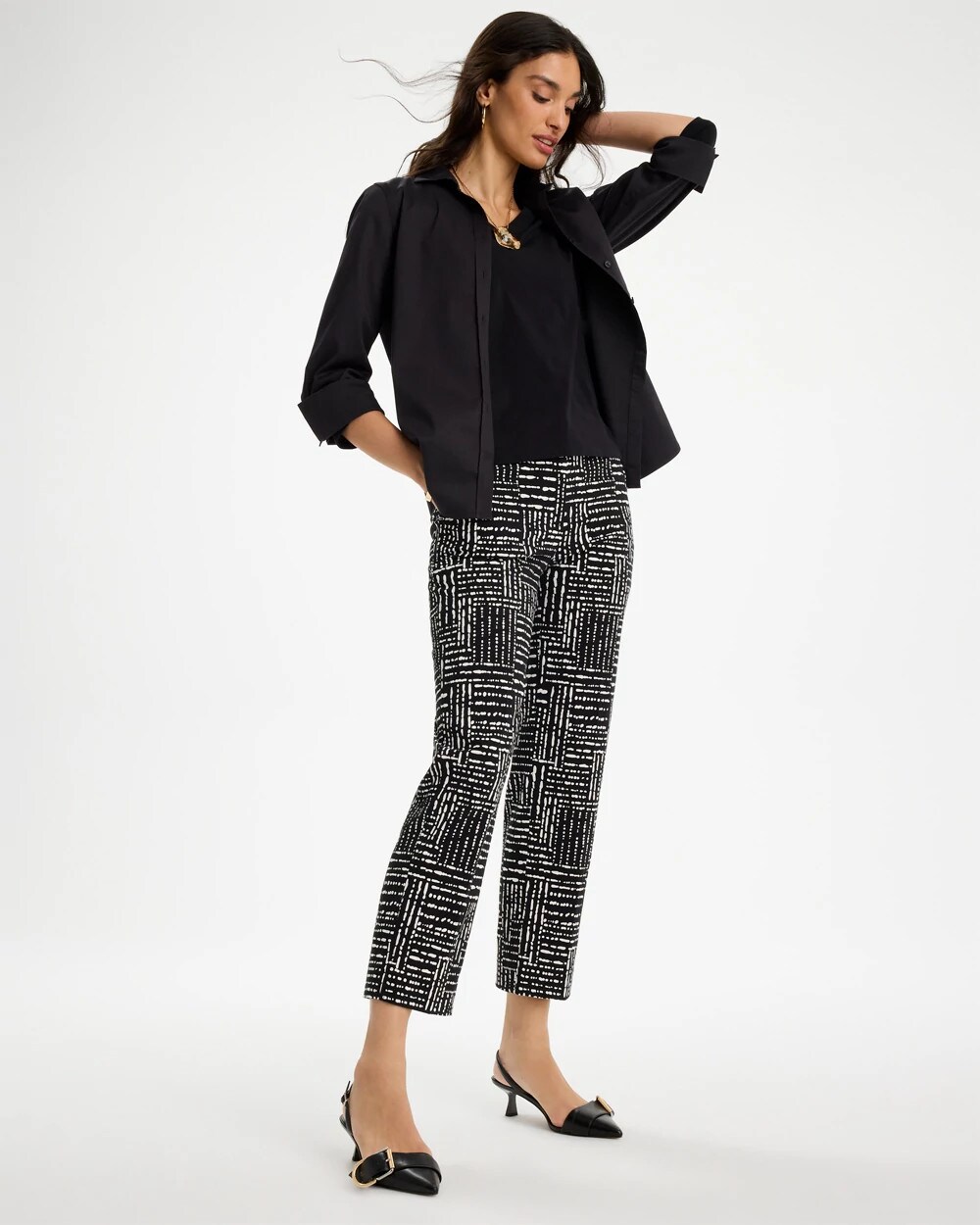 Emme Fly Front Straight Printed Crop Pants