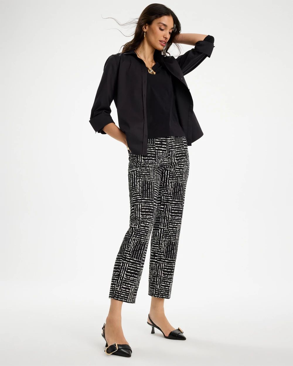 Emme Fly Front Straight Printed Crop Pants