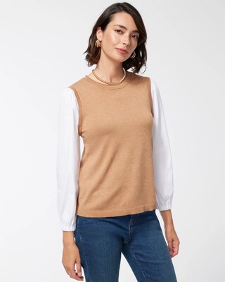 Neutral Knit Woven Pullover Sweater