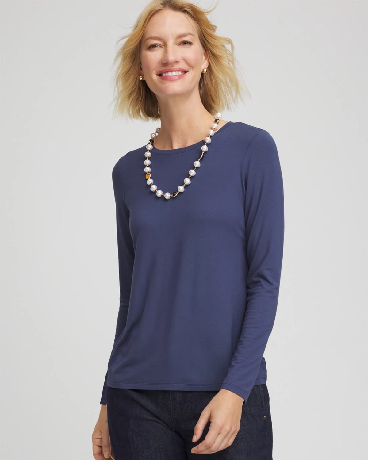 Chico's Touch Of Cool Layering Tee In Indigo Sky In Blue
