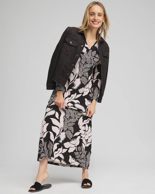 V-neck Vine Print Maxi Dress