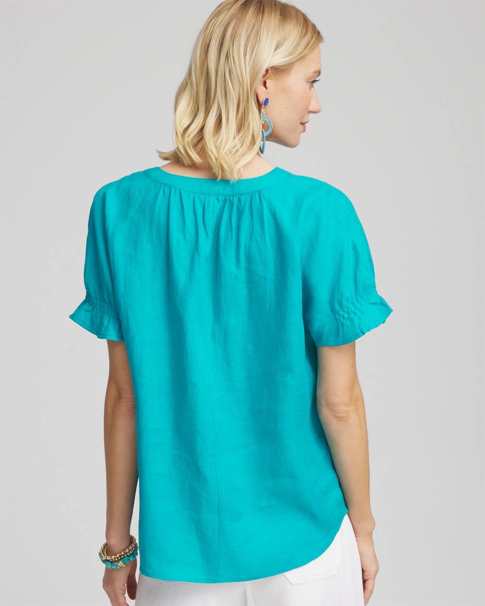 Linen Flutter-Sleeve Popover Top