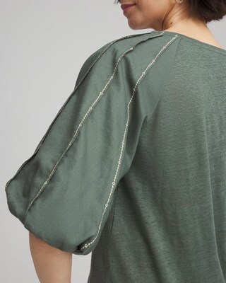 Linen Balloon-Sleeve Blouse click to view larger image.