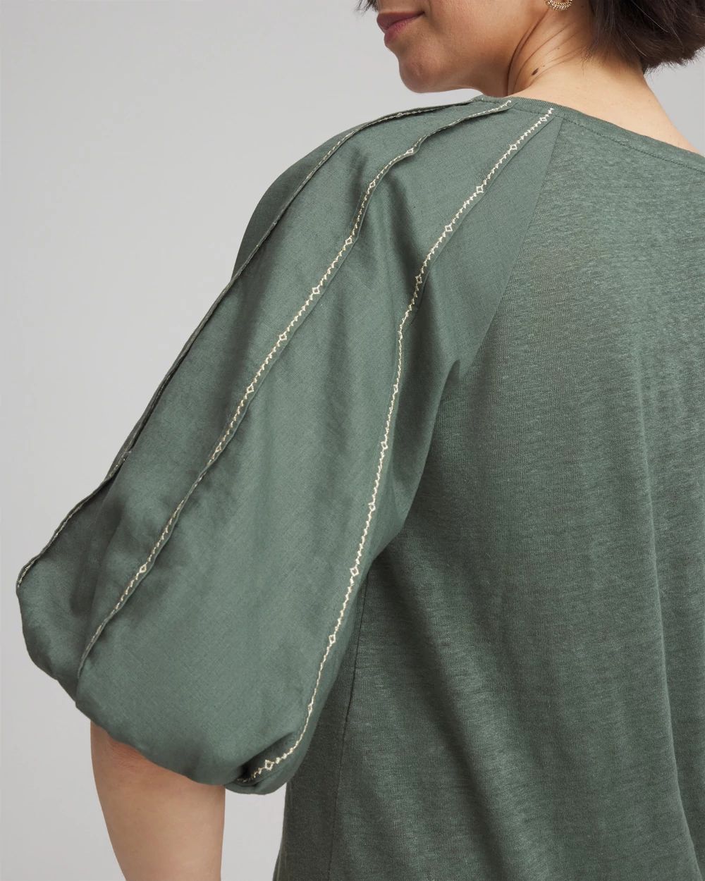 Linen Balloon-Sleeve Blouse