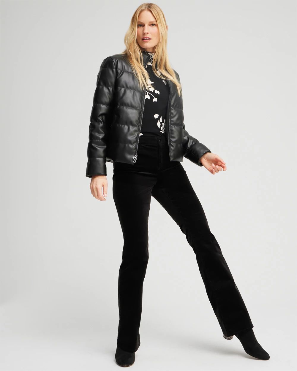 Faux Leather Puffer Jacket