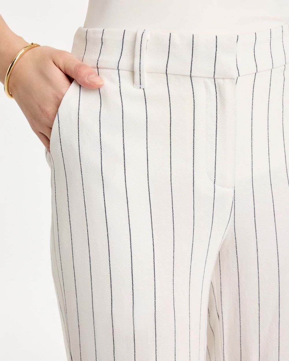 Striped Linen Wide-Leg Ankle Pants click to view larger image.