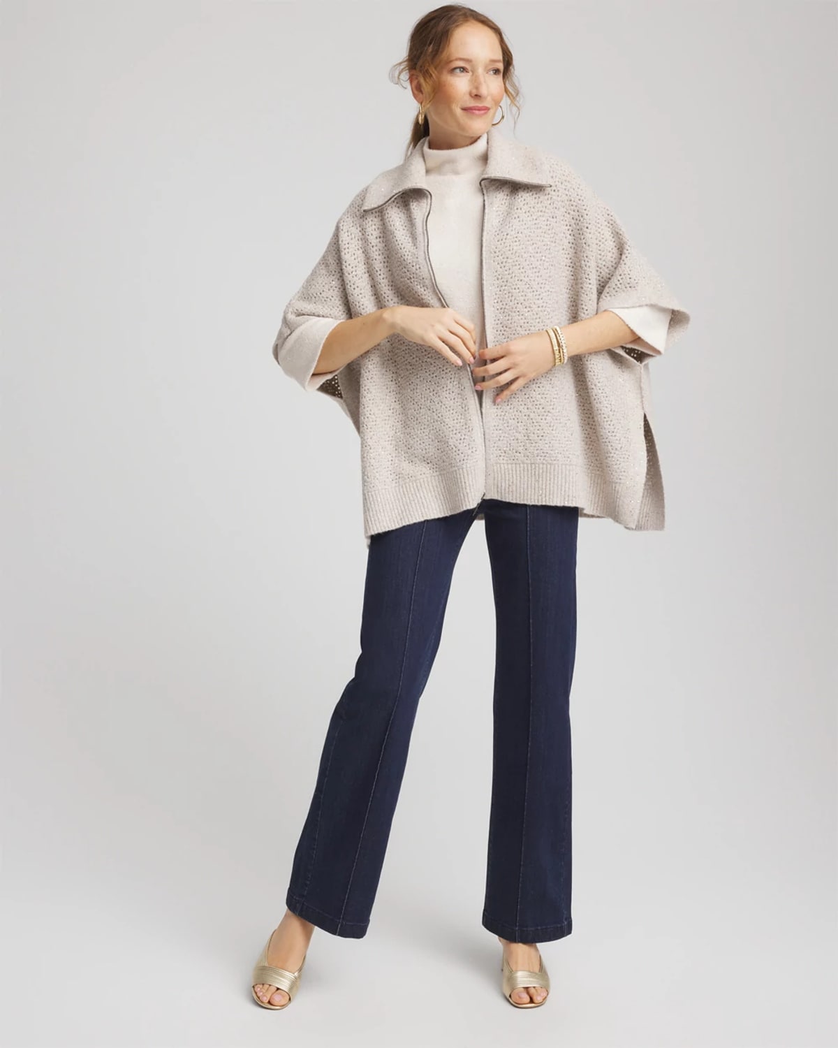 Chico's Zip-front Collared Ruana In Neutral In Neutral