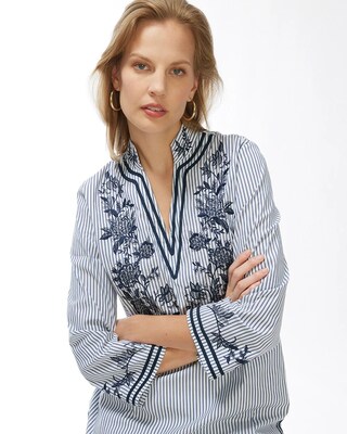 Poplin Embroidered Stripe Tunic