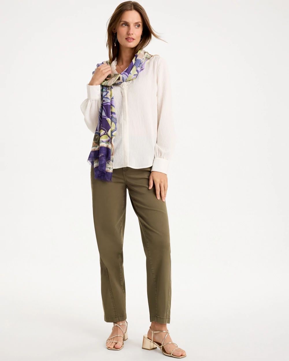 Striped Pleat Neck Blouse click to view larger image.