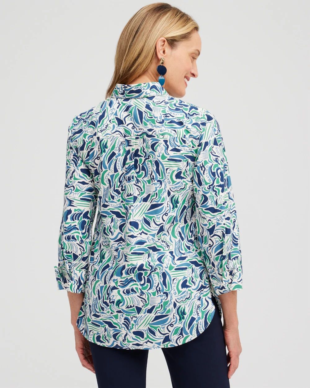 No Iron™ 3/4 Sleeve Abstract Print Shirt