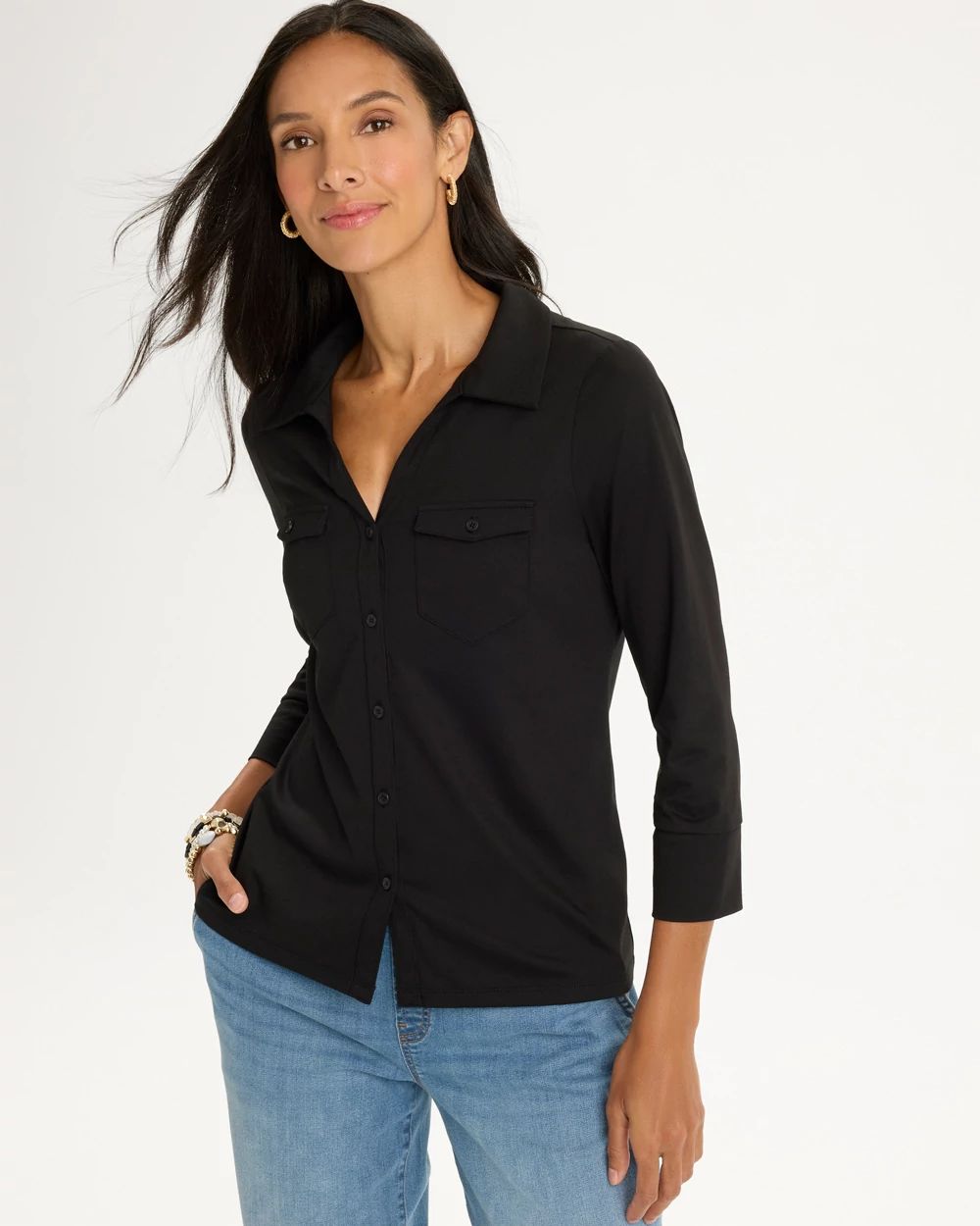 Knit Henley 3/4 Sleeve Tee
