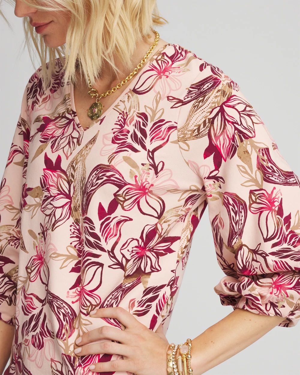 Floral Tuck Sleeve Tee