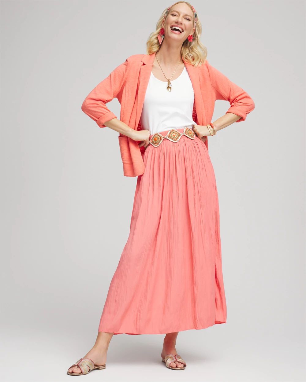 Pull-on Pleated Maxi Skirt click to view larger image.