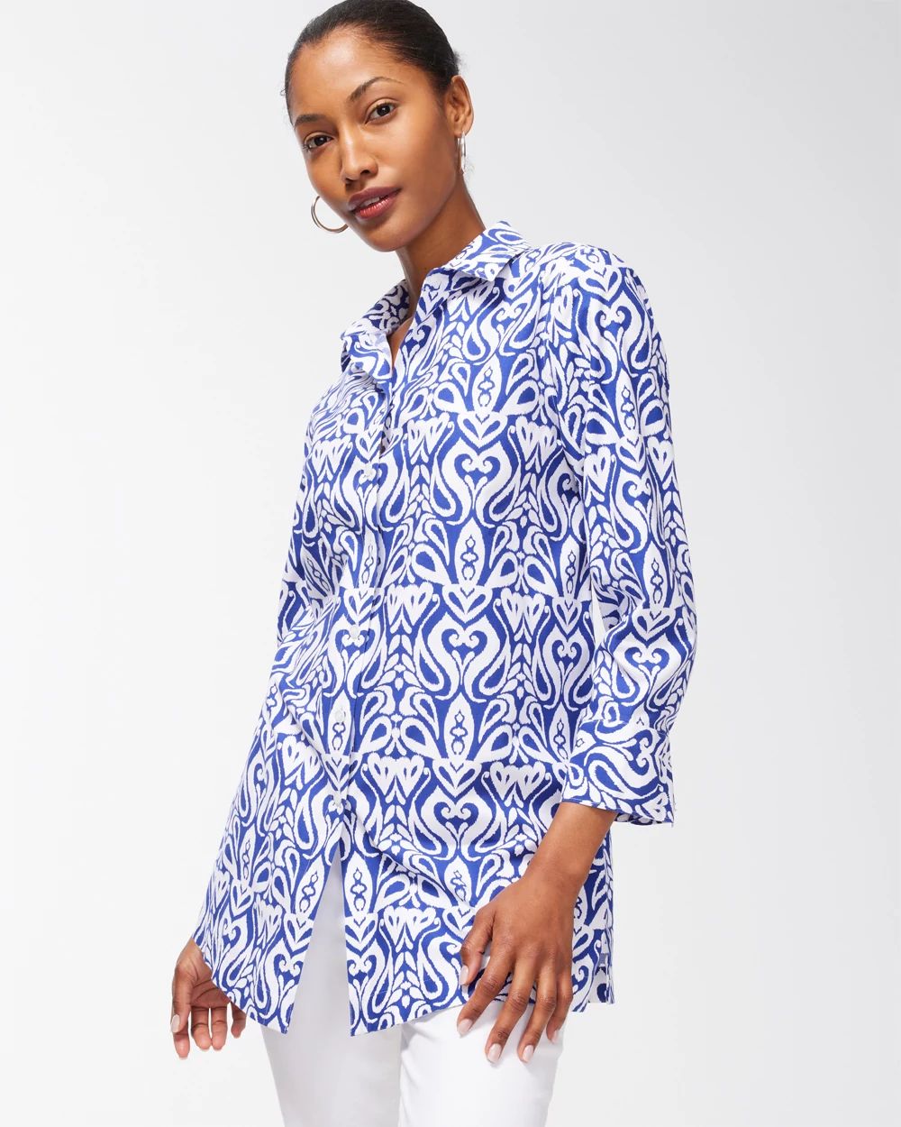No Iron Stretch Ikat 3/4 Sleeve Tunic