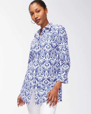 No Iron Stretch Ikat 3/4 Sleeve Tunic